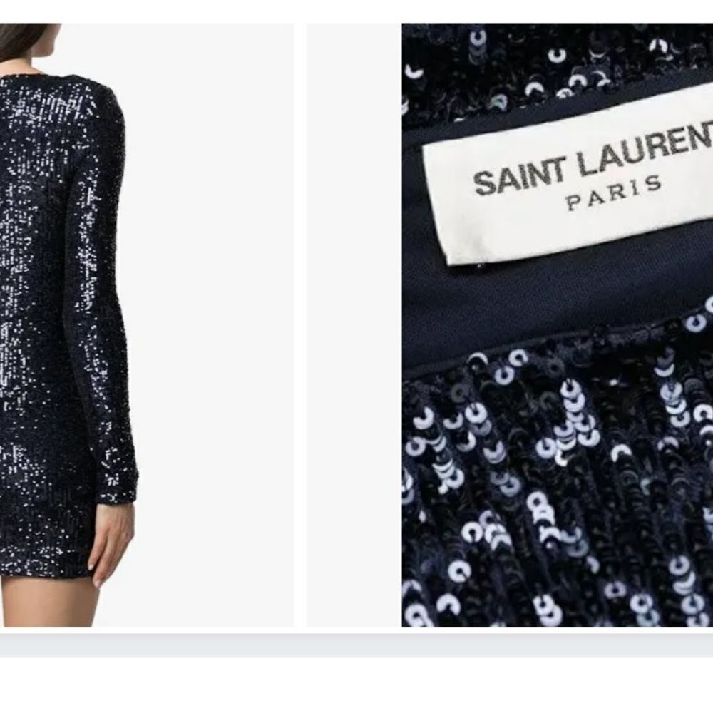 Saint Laurent Navy Blue Sequined Long Sleeve Mini Dress Size XS $ 1390.00 - Picture 4 of 11